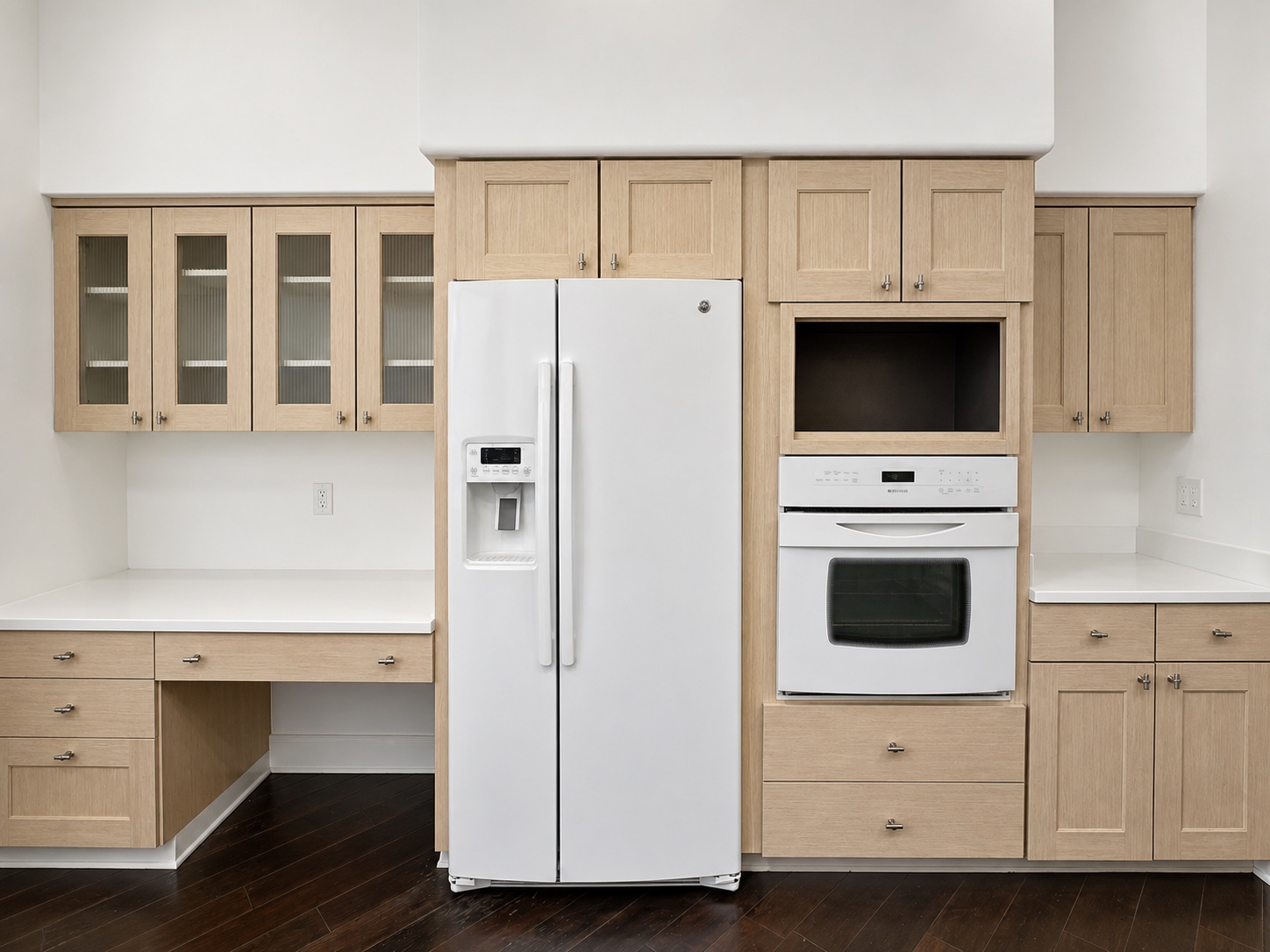 Completed Scottsdale appliance wall in light wood architectural film